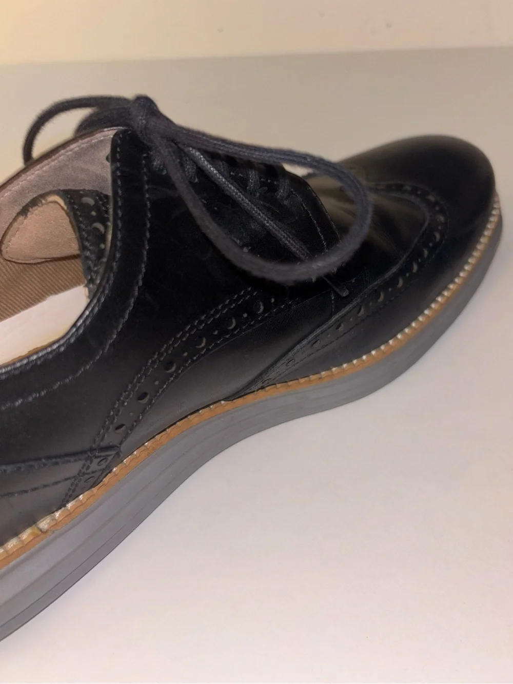 Cole Haan Black Leather Wingtip Derby Shoes
